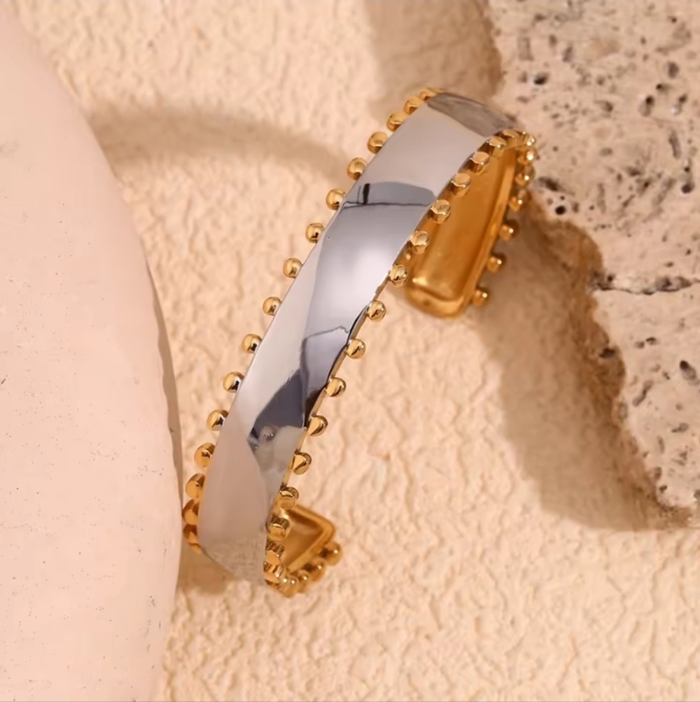 Anthropologie Dual Tone 18k Gold- Plated Ss Silver Gold Cuff Bracelet | NWOT